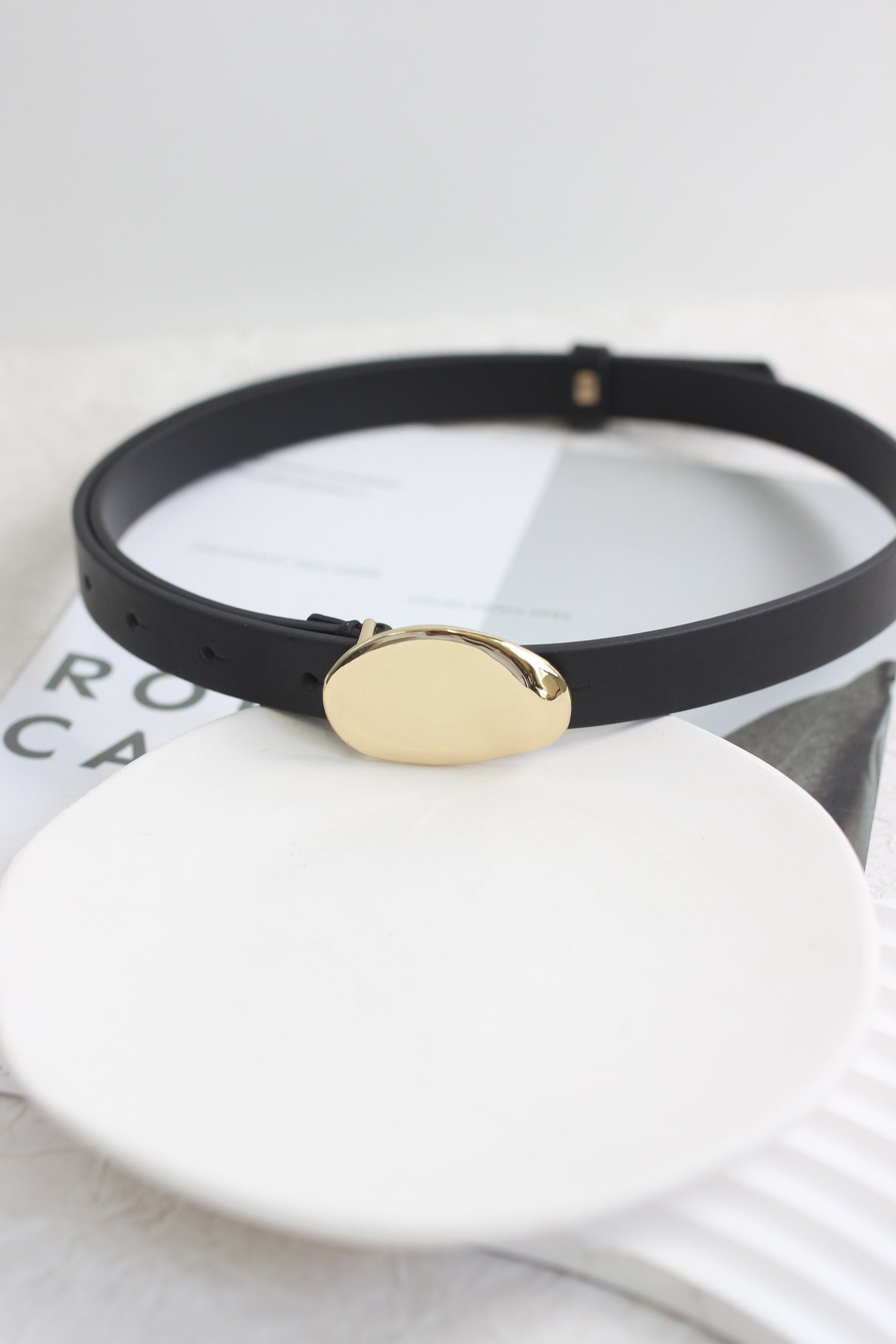 A2506MJY75668 - Genuine Leather Slim Belt with Polished Oval Buckle