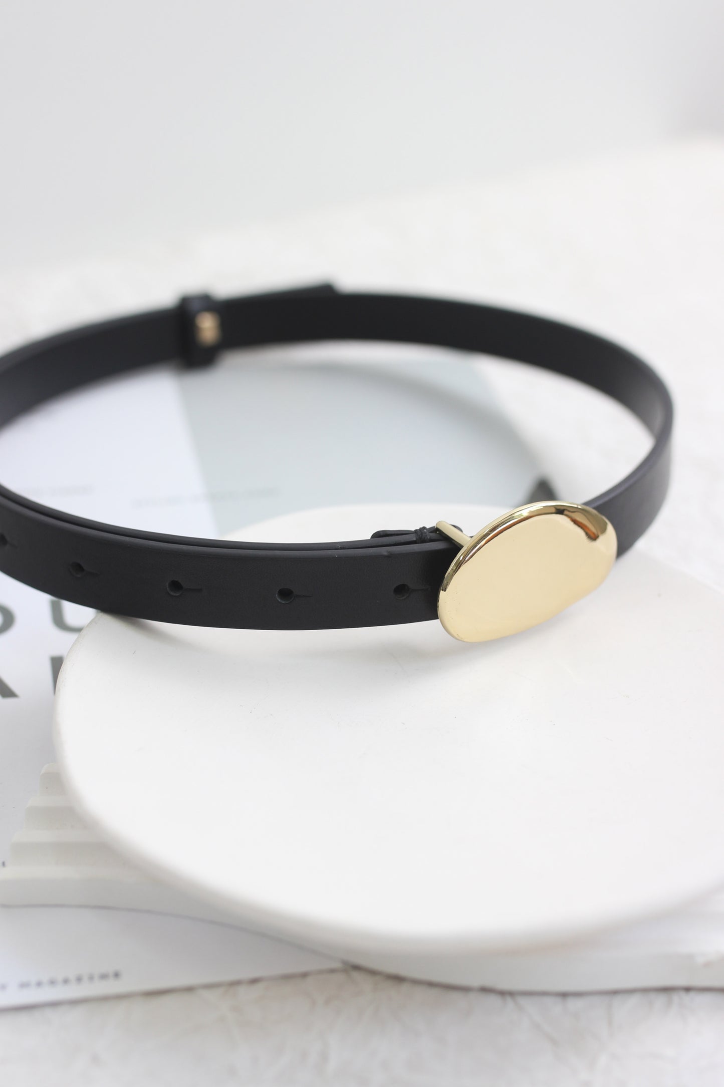 A2506MJY75668 - Genuine Leather Slim Belt with Polished Oval Buckle