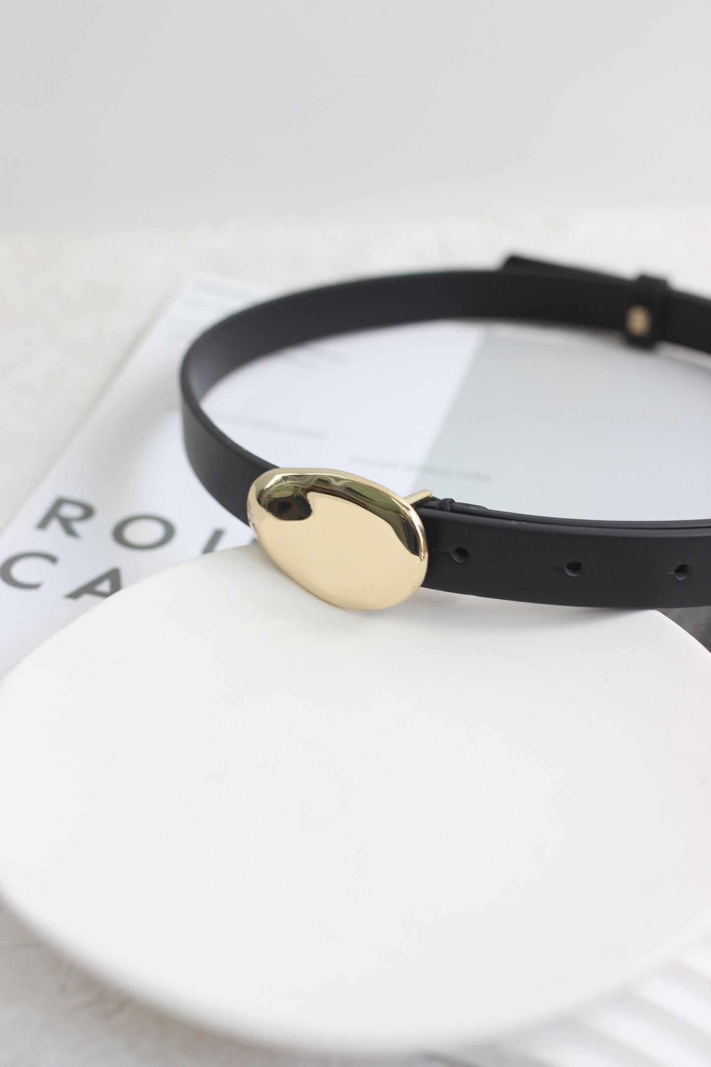 A2506MJY75668 - Genuine Leather Slim Belt with Polished Oval Buckle