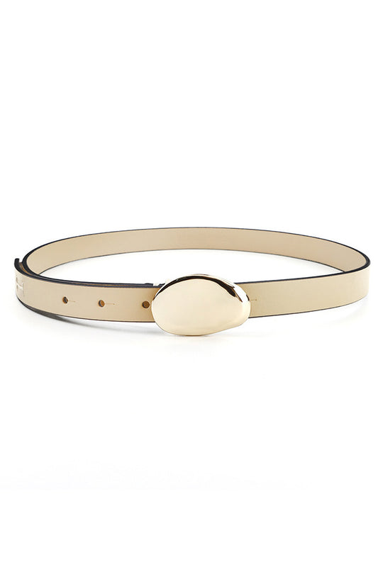 A2506MJY75668 - Genuine Leather Slim Belt with Polished Oval Buckle