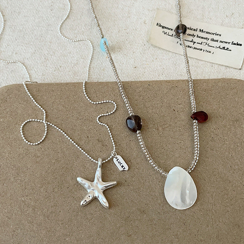 A2506XYDZ10474 - Ocean-Inspired Gemstone Beaded Necklace with Shell Pendant