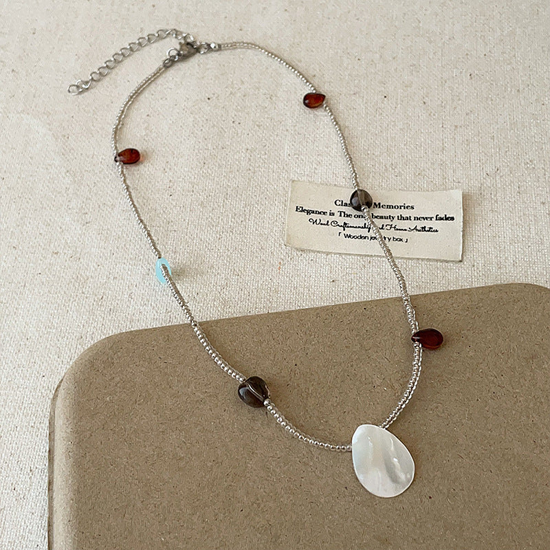 A2506XYDZ10474 - Ocean-Inspired Gemstone Beaded Necklace with Shell Pendant