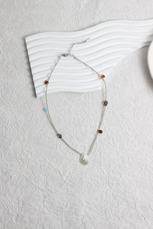 A2506XYDZ10474 - Ocean-Inspired Gemstone Beaded Necklace with Shell Pendant