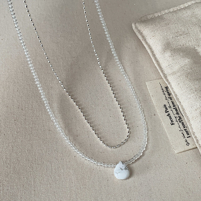 A2506XYDZ84672 - Double Layer Necklace with White Howlite Teardrop Pendant