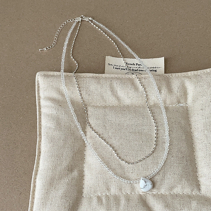 A2506XYDZ84672 - Double Layer Necklace with White Howlite Teardrop Pendant