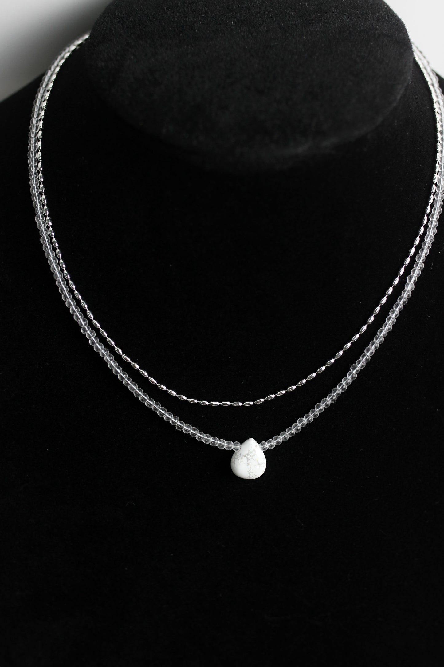 A2506XYDZ84672 - Double Layer Necklace with White Howlite Teardrop Pendant