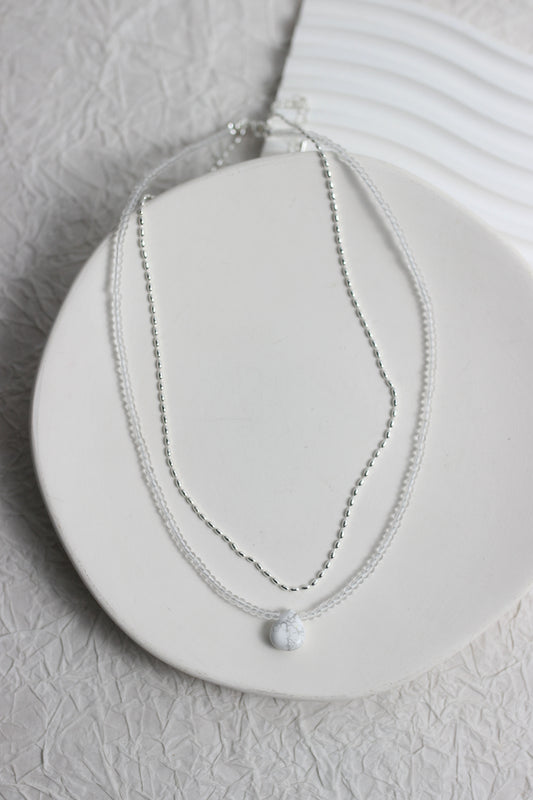 A2506XYDZ84672 - Double Layer Necklace with White Howlite Teardrop Pendant