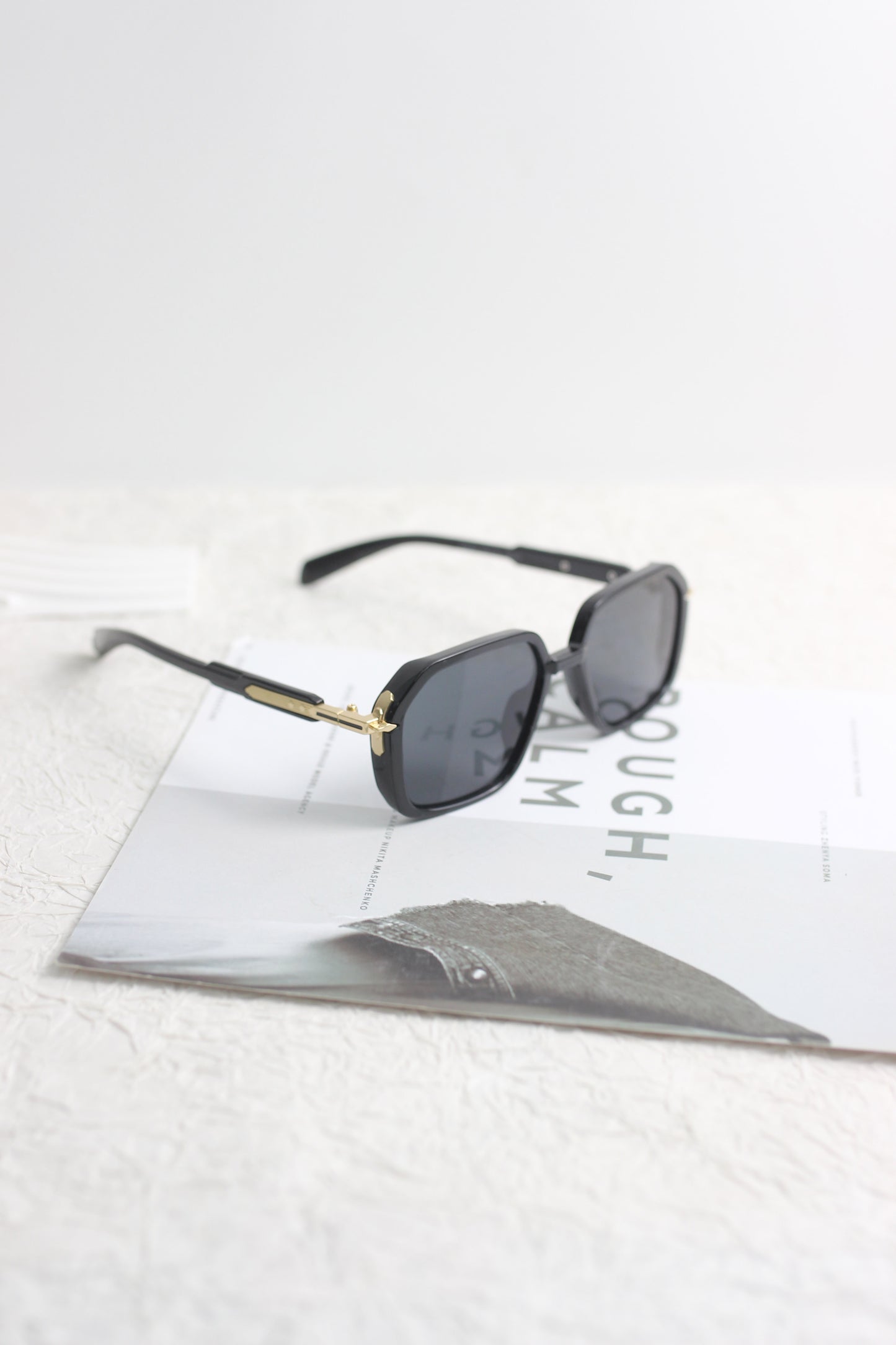 A2507CC80454 - Retro Geometric Sunglasses with Gold Accent