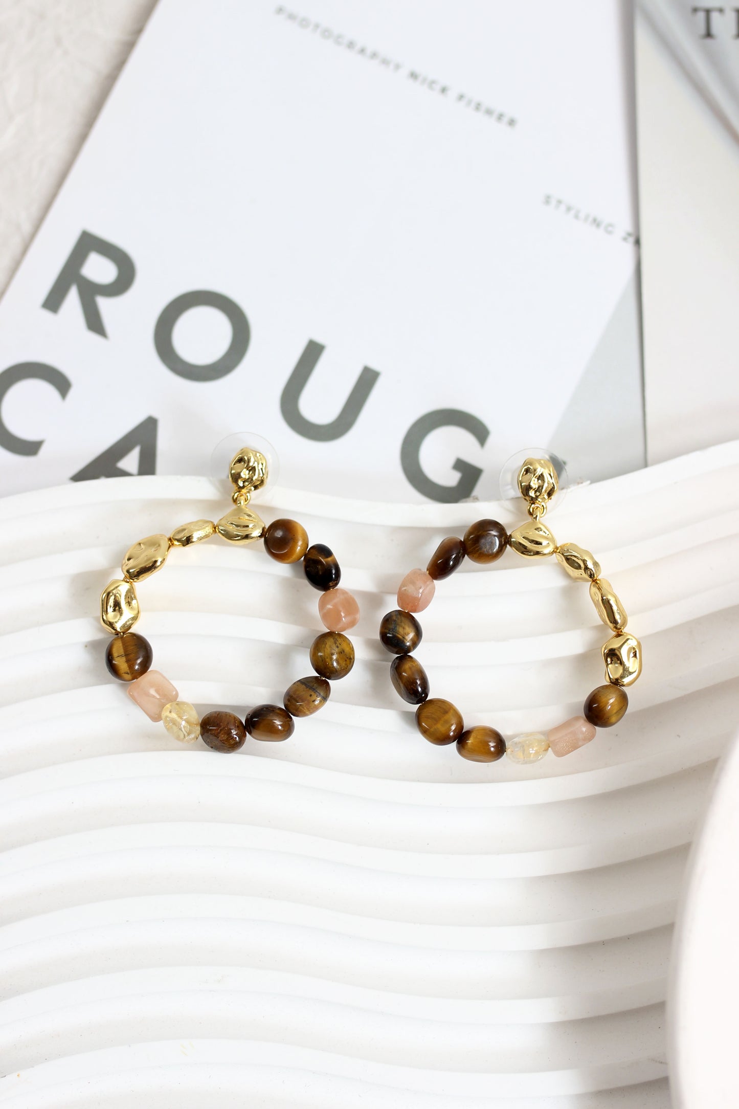 A2507FDX51443 - Natural Stone Hoop Earrings