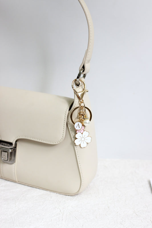 A2507HY25390 -Sakura Flower Initial Keychain Charm