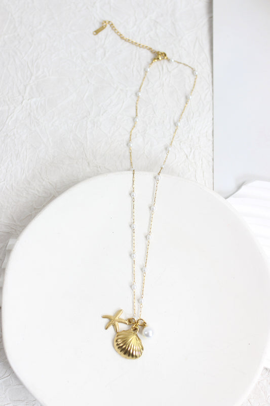 A2507JF94231 - Gold Stainless Steel Pearl Chain Necklace