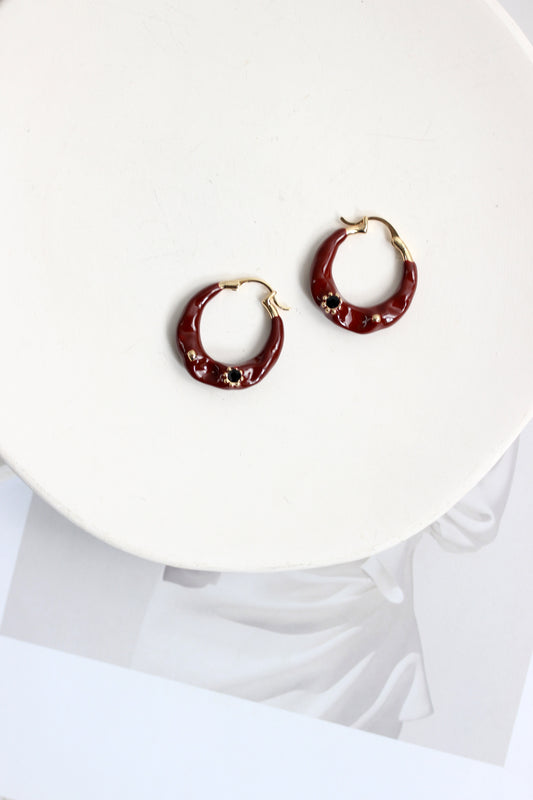 A2507QY63197 - Glossy Resin Gemstone Hoop Earrings