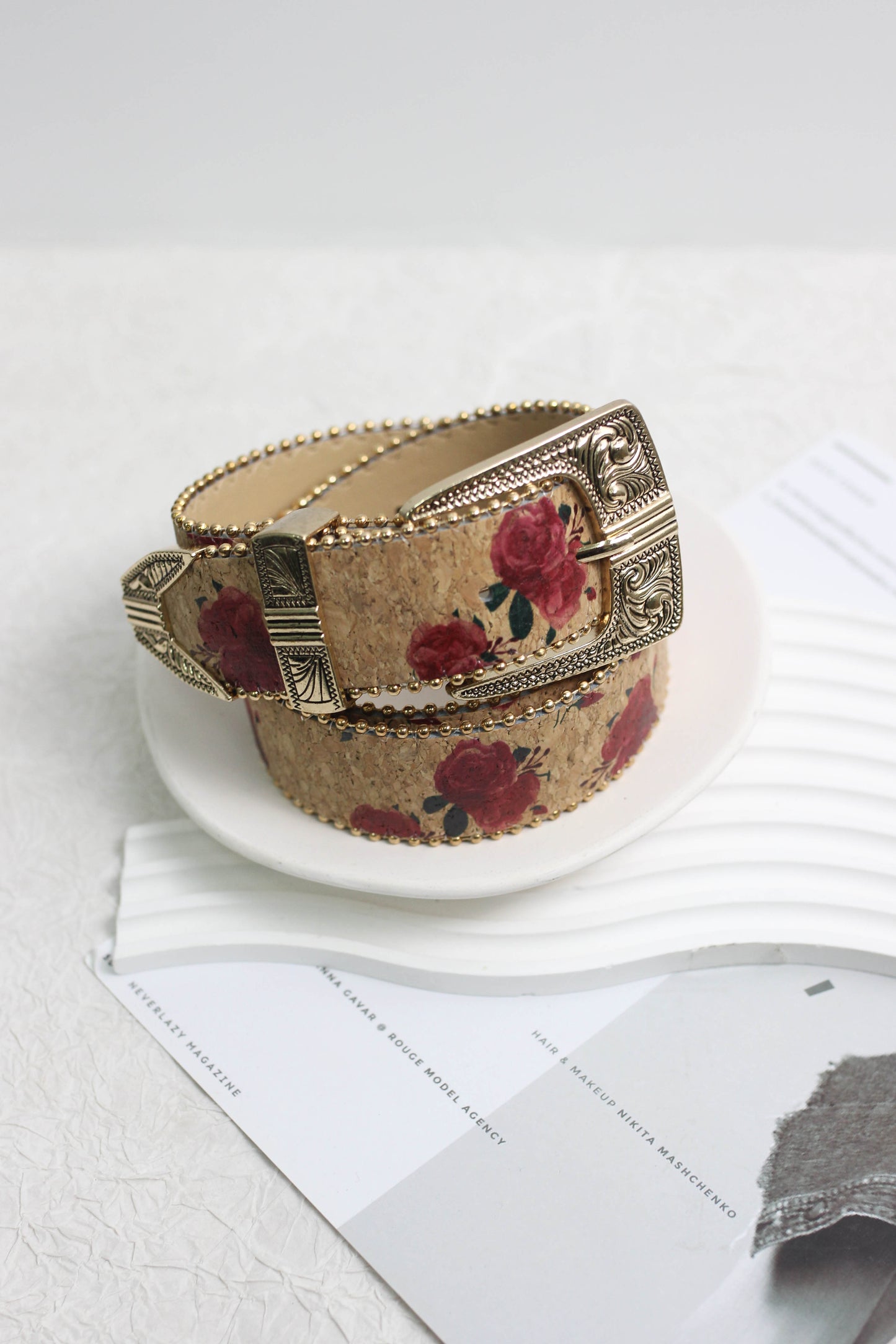 A2507XX33036 - Vintage Floral PU Leather Belt with Engraved Western Buckle