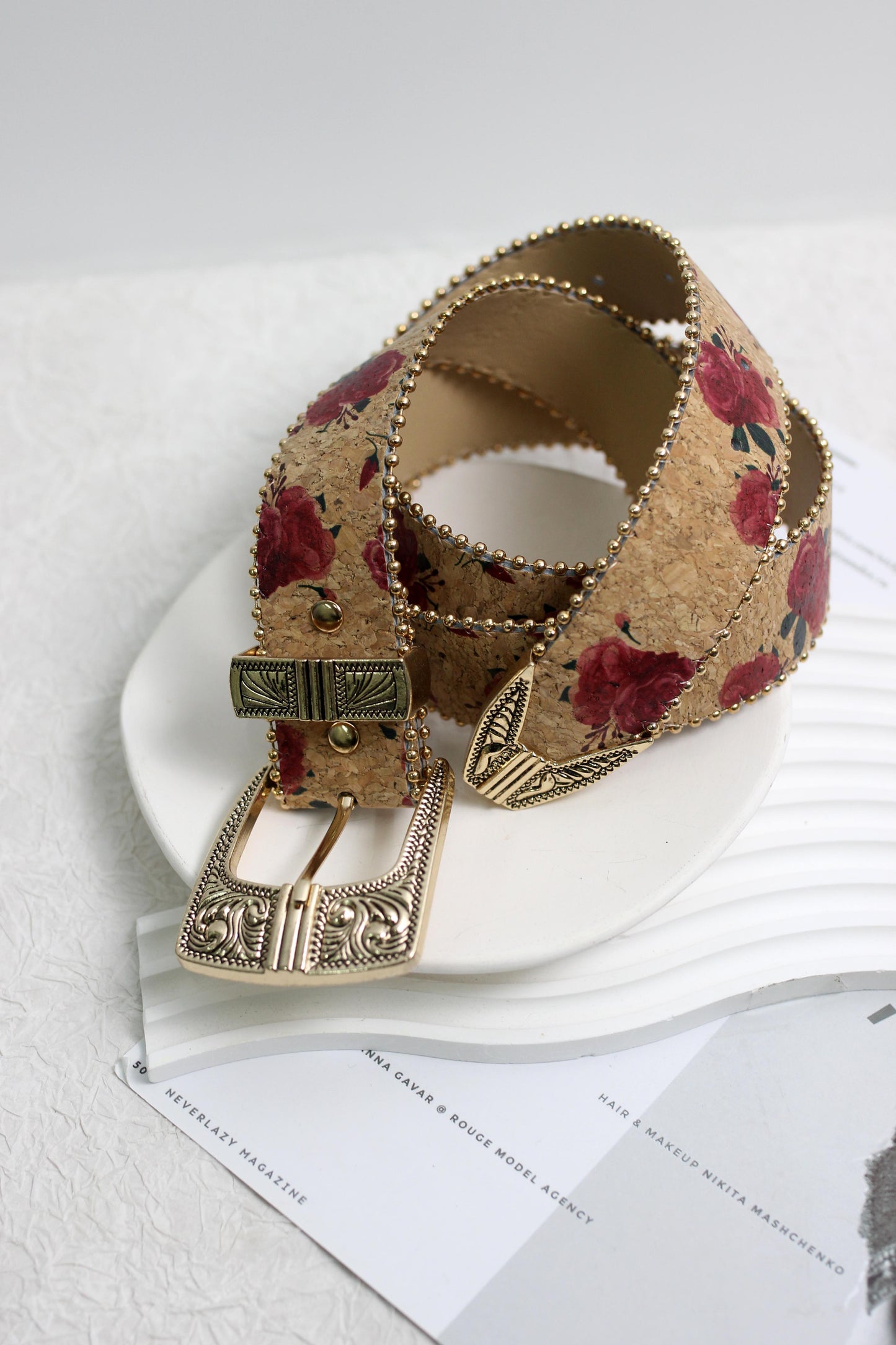 A2507XX33036 - Vintage Floral PU Leather Belt with Engraved Western Buckle