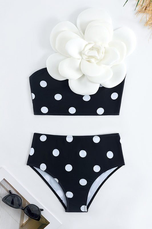 B2502QJY44645 - Floral Embellished One-Shoulder Bikini Set
