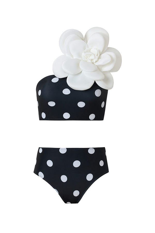 B2502QJY44645 - Floral Embellished One-Shoulder Bikini Set