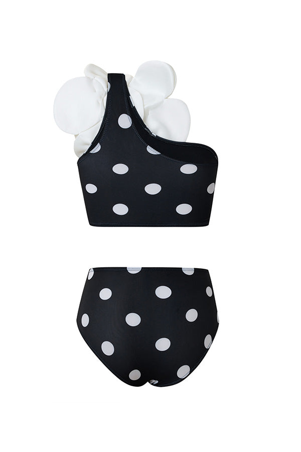 B2502QJY44645 - Floral Embellished One-Shoulder Bikini Set
