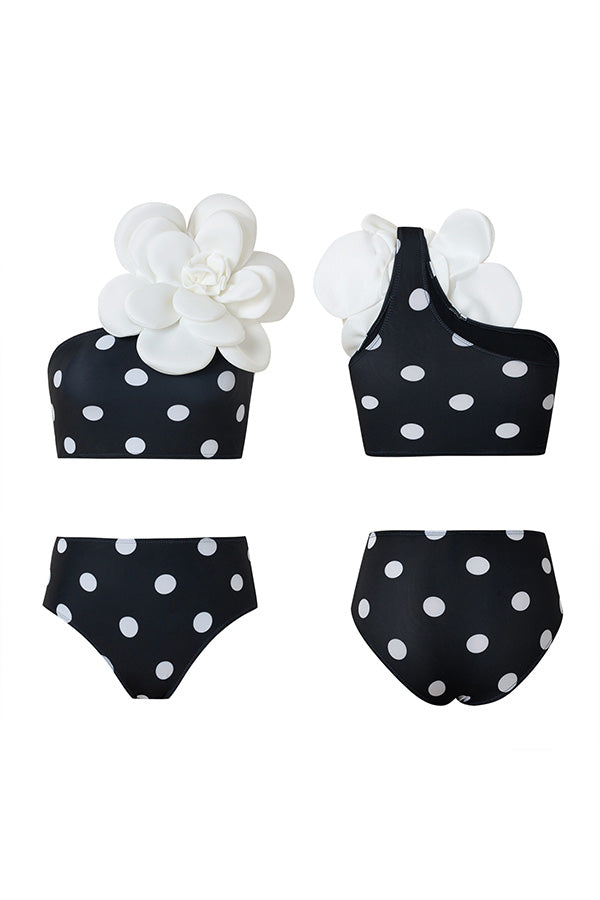 B2502QJY44645 - Floral Embellished One-Shoulder Bikini Set