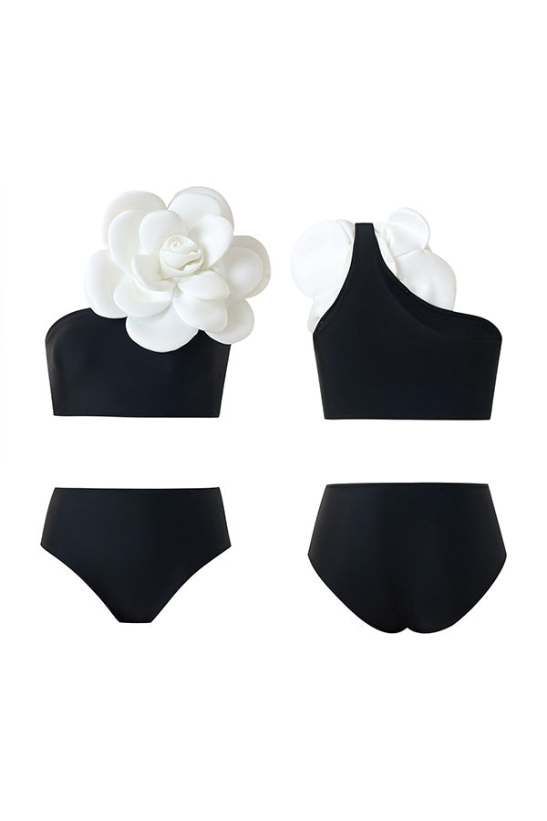 B2502QJY44645 - Floral Embellished One-Shoulder Bikini Set