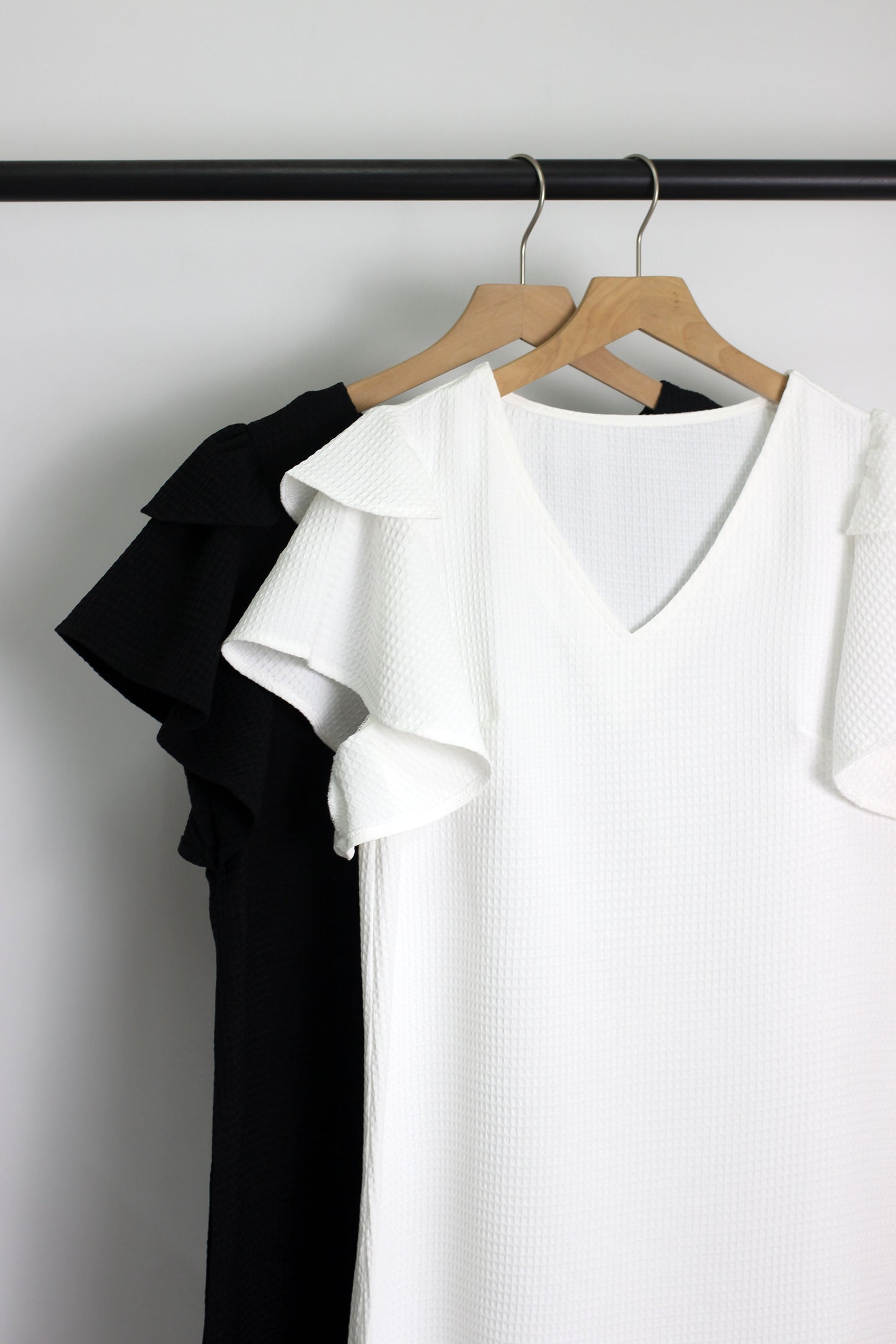 D2502TF10096 - Ruffled Sleeve V-Neck Textured Dress