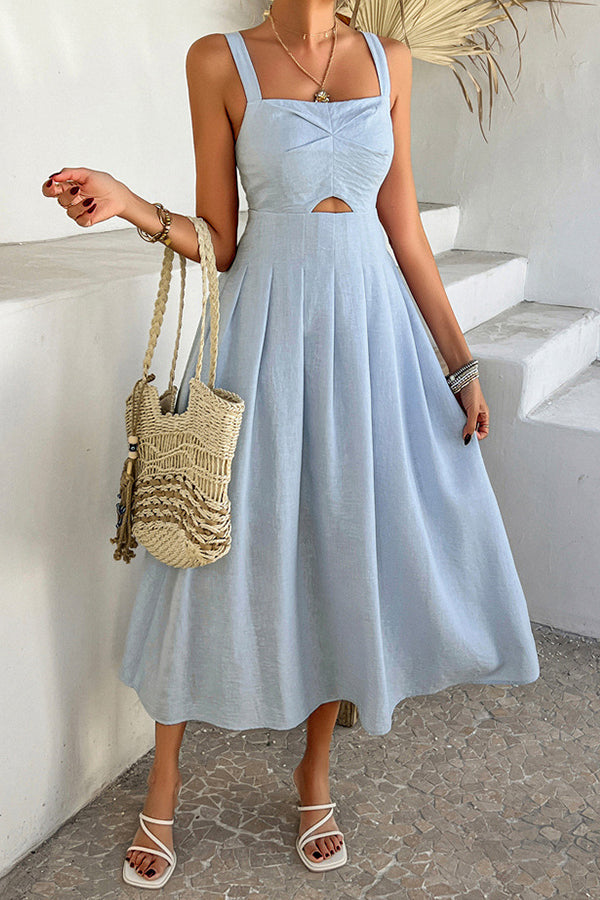 D2503DY91236 - Sleeveless Pleated Midi Sundress with Cut-Out Detail