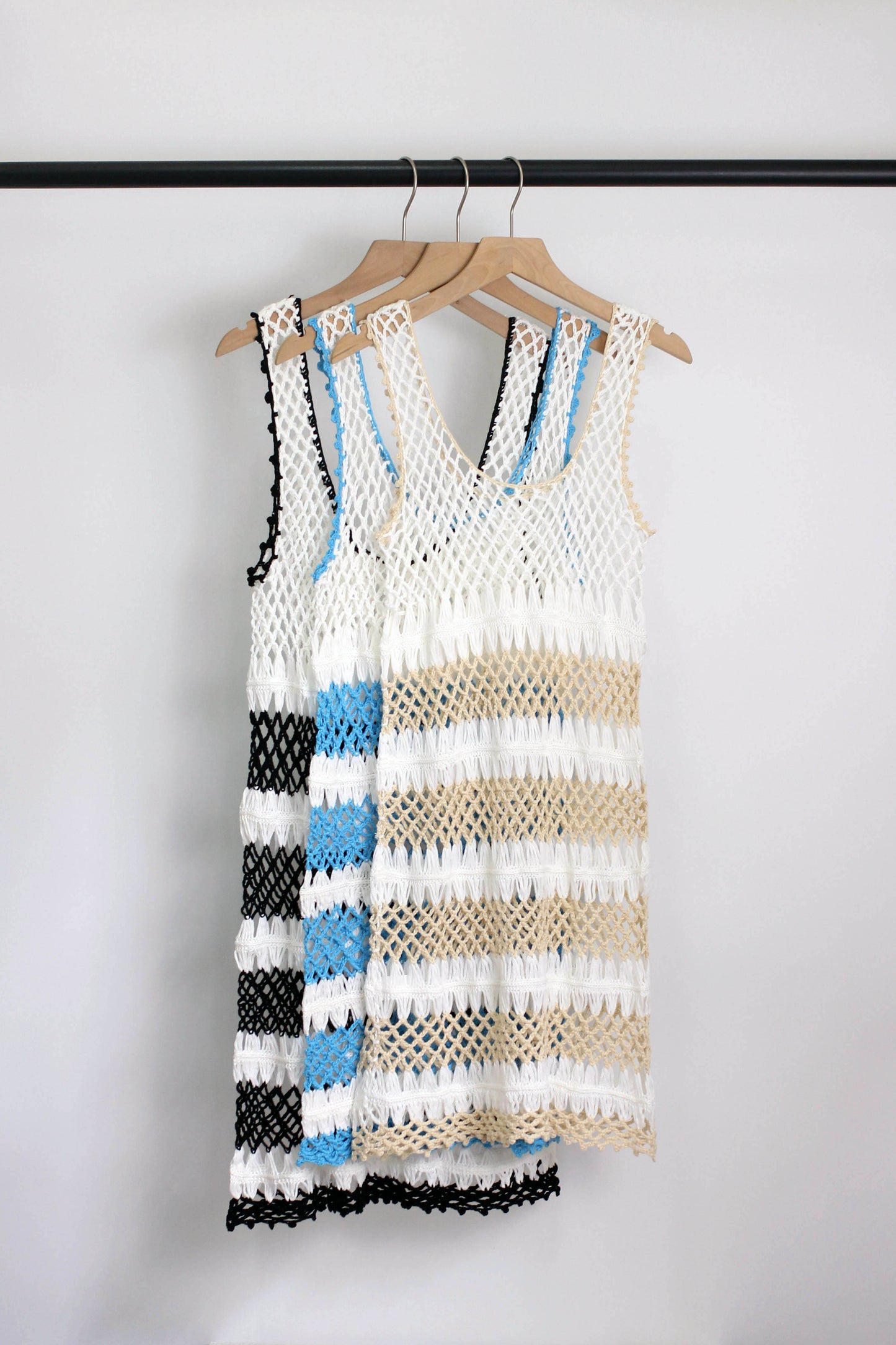 D2504MY28670 - Boho Striped Crochet Knit Cover-Up Dress