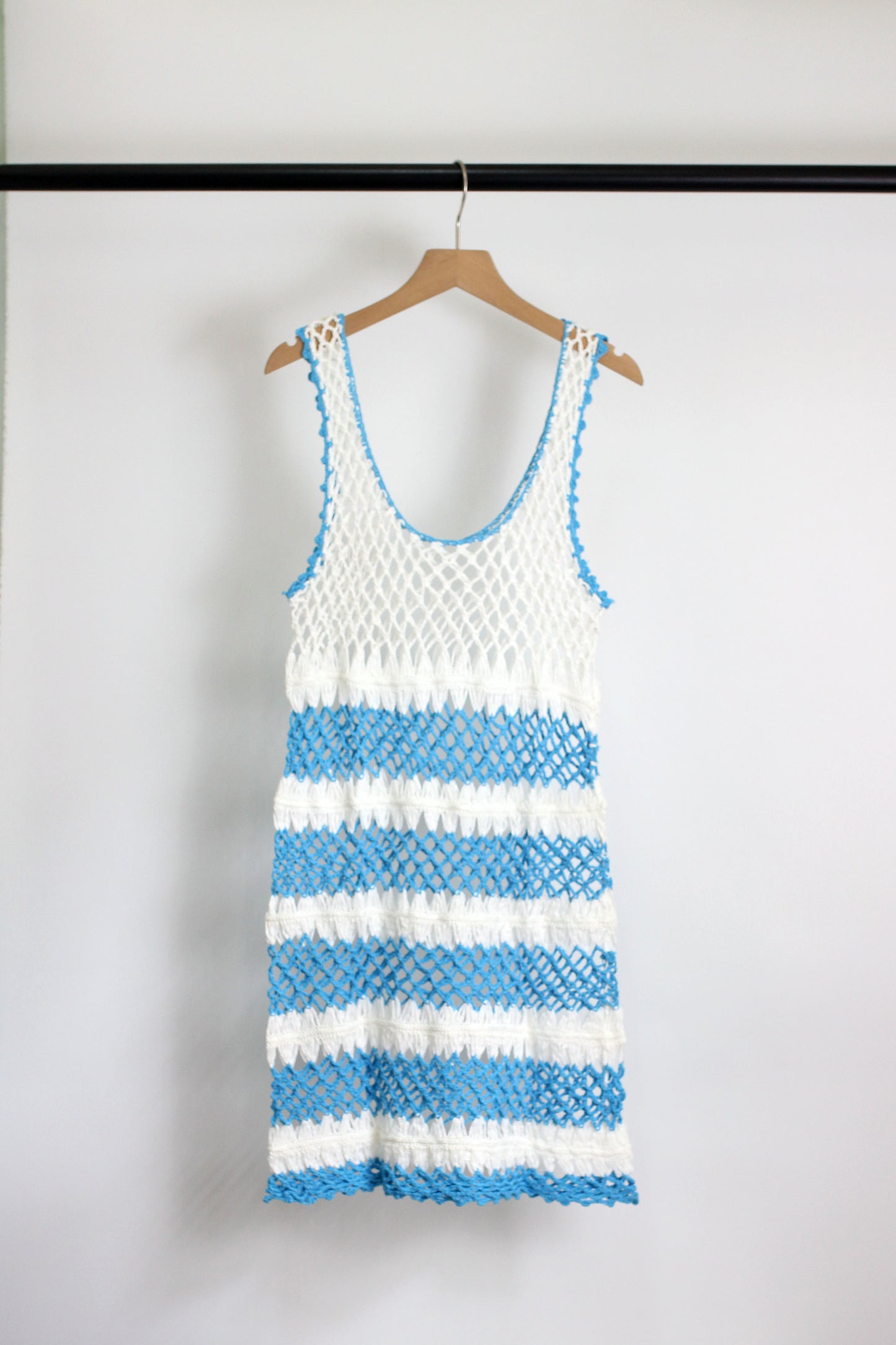 D2504MY28670 - Boho Striped Crochet Knit Cover-Up Dress
