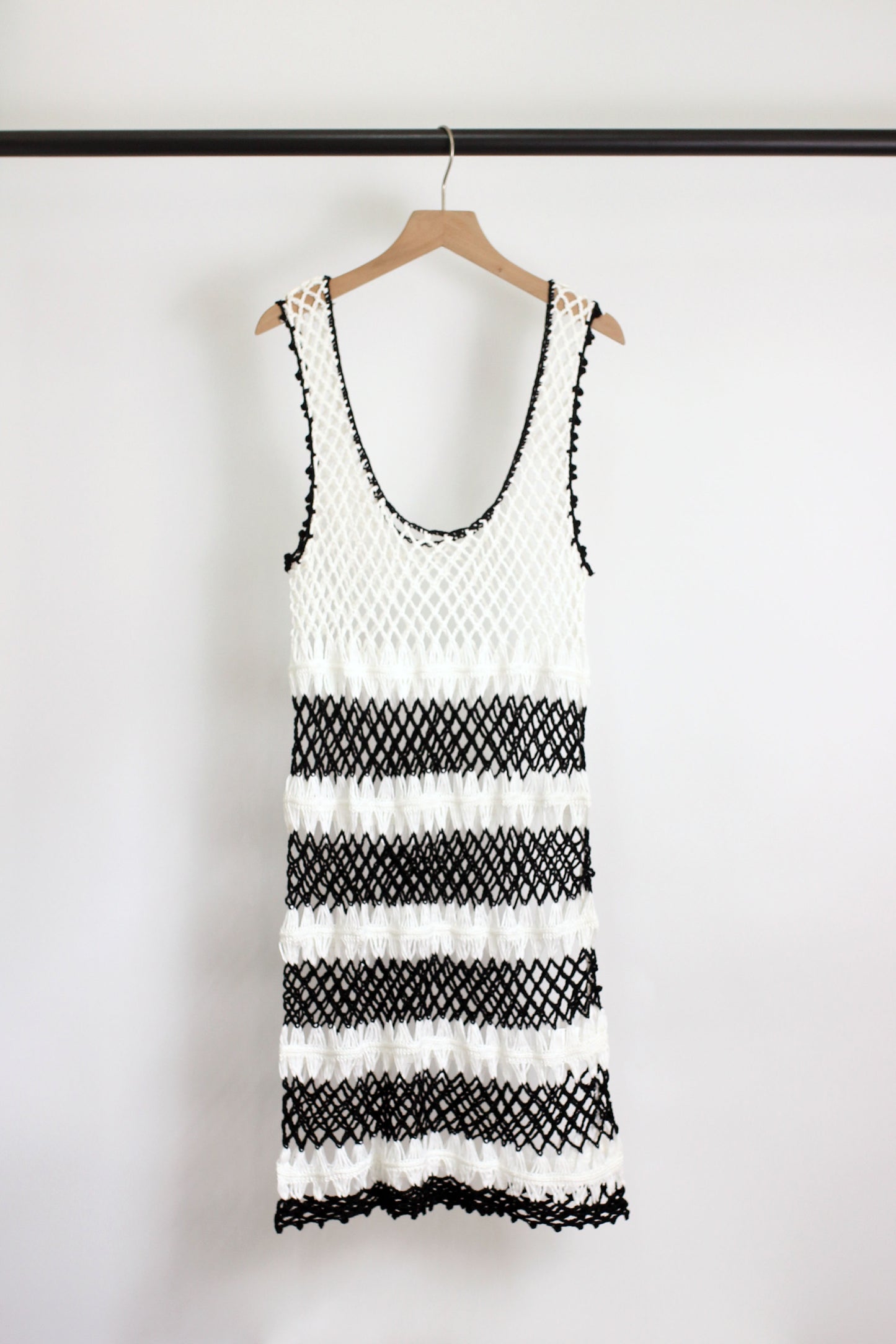 D2504MY28670 - Boho Striped Crochet Knit Cover-Up Dress