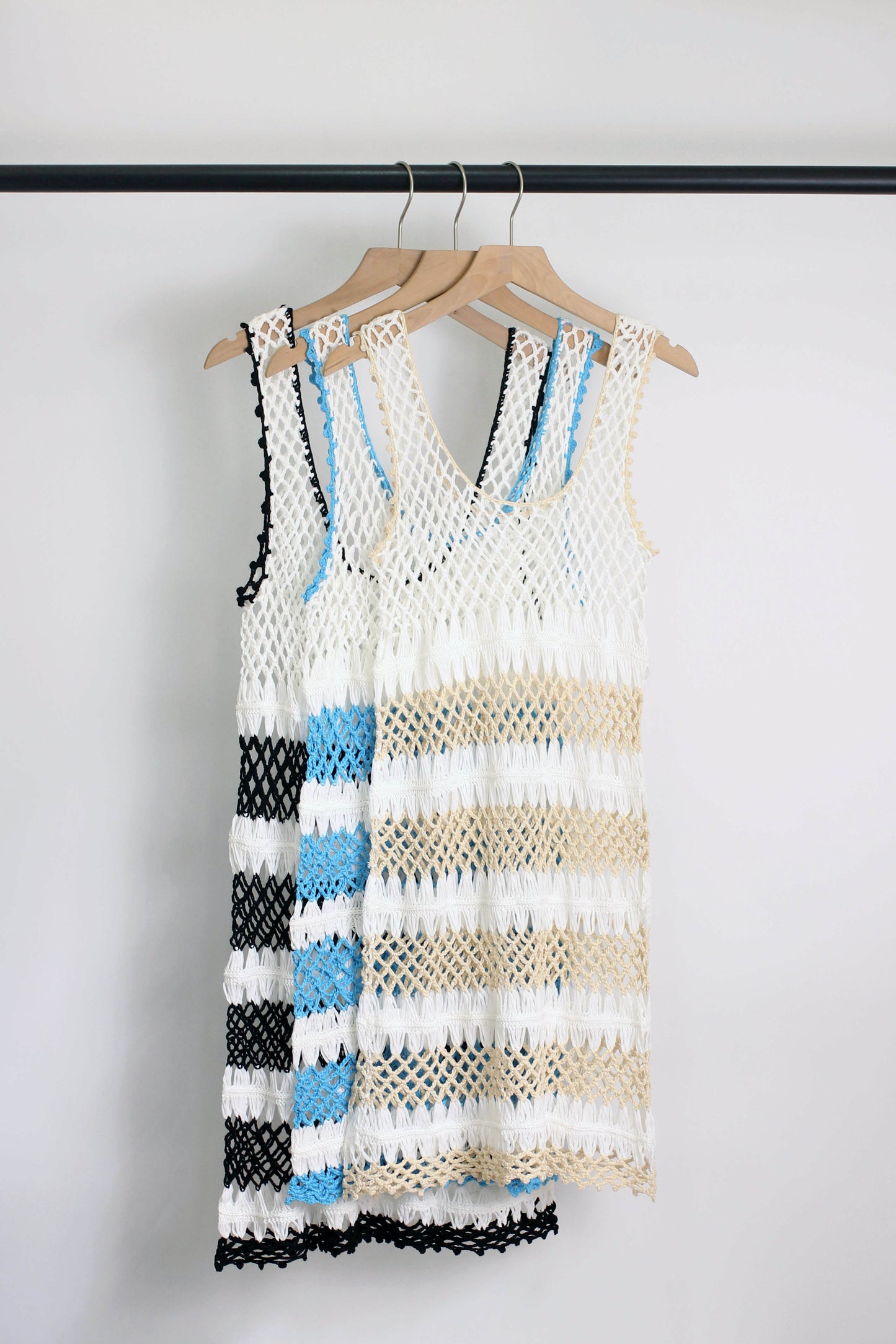 D2504MY28670 - Boho Striped Crochet Knit Cover-Up Dress