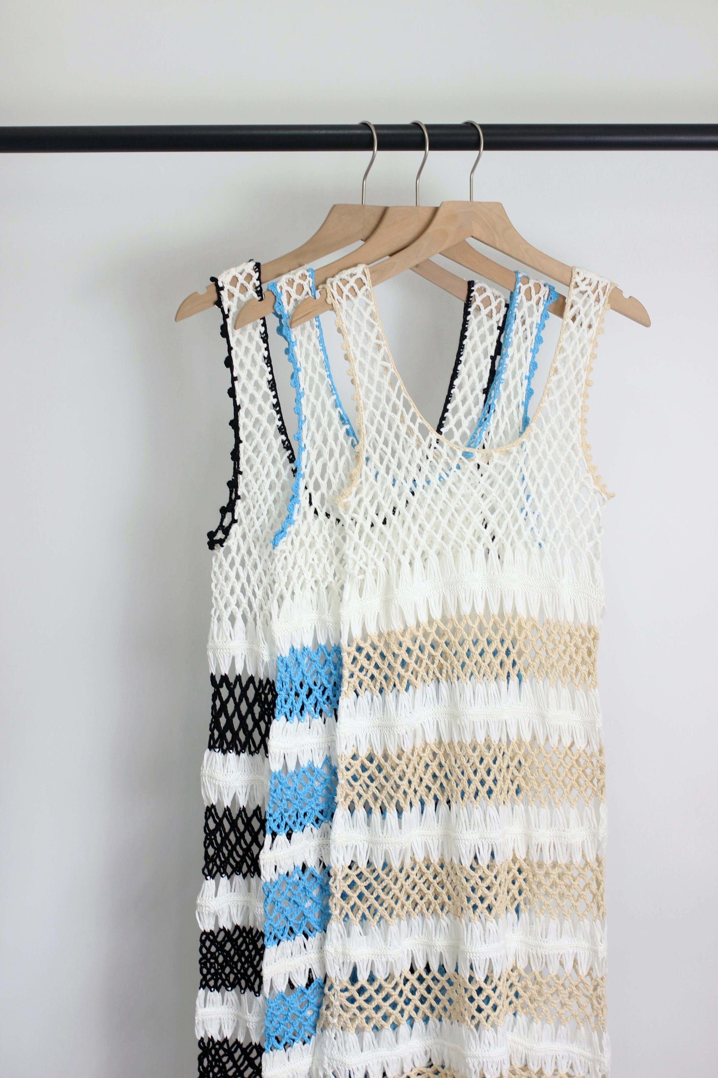 D2504MY28670 - Boho Striped Crochet Knit Cover-Up Dress