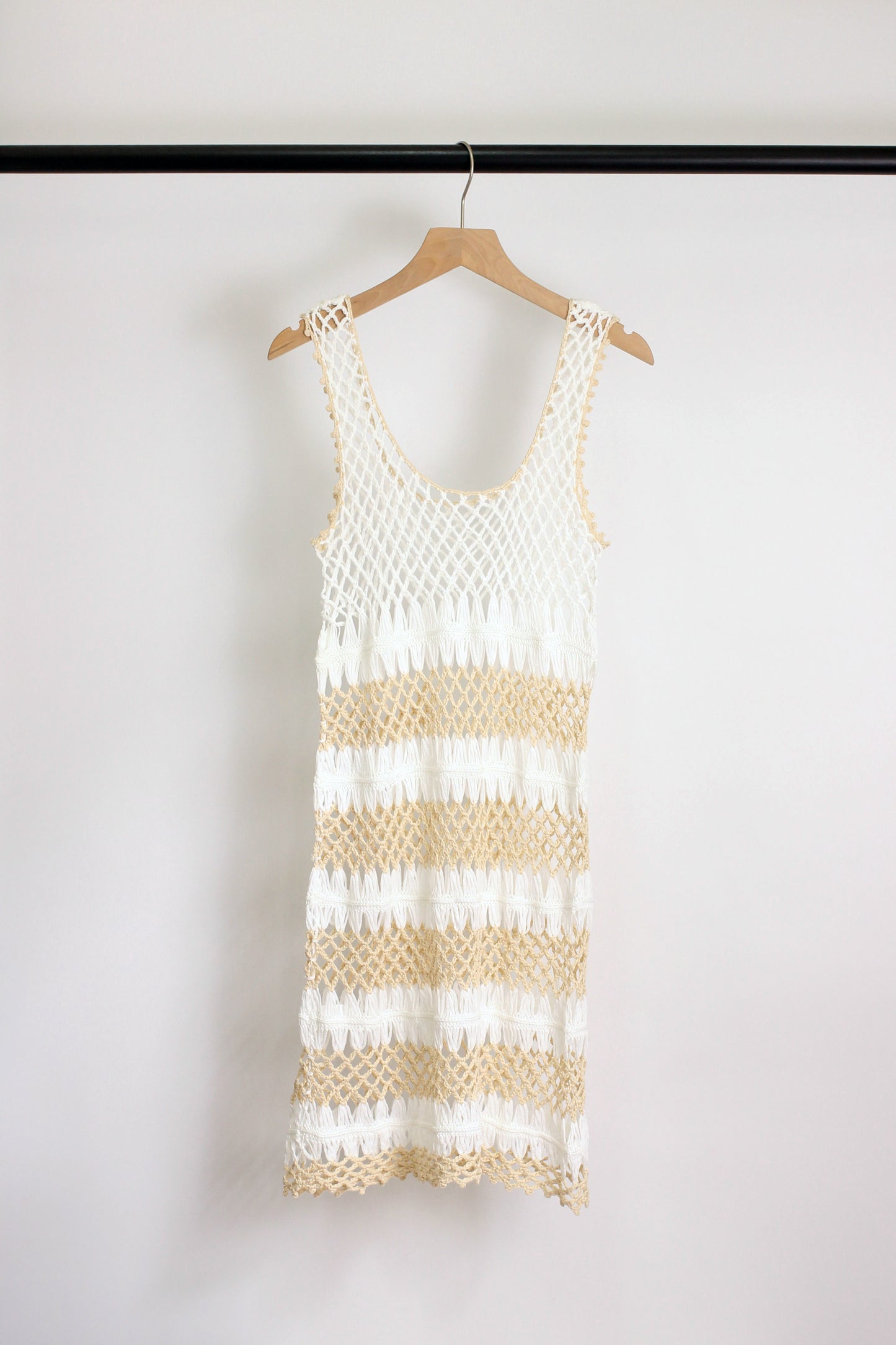 D2504MY28670 - Boho Striped Crochet Knit Cover-Up Dress