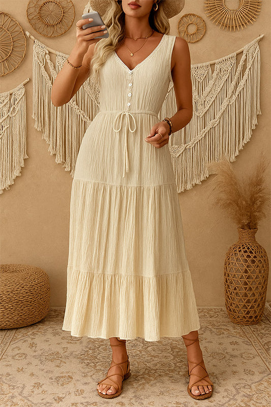 D2506YIB83727 - Bohemian Crinkle Sleeveless Maxi Dress