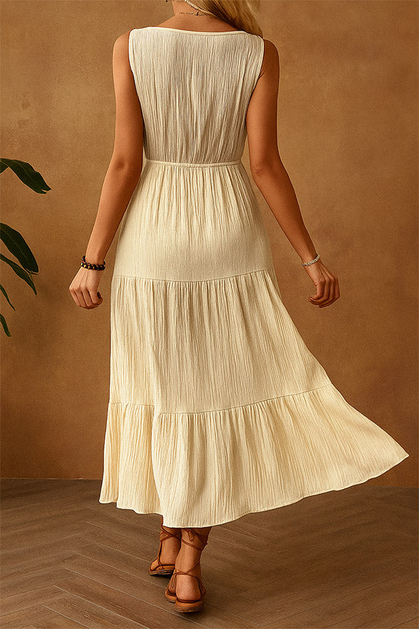 D2506YIB83727 - Bohemian Crinkle Sleeveless Maxi Dress