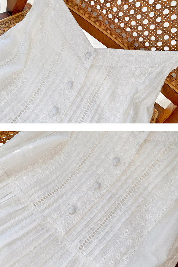 D2506ZNY59100 - Bohemian Embroidered White Cotton Sundress