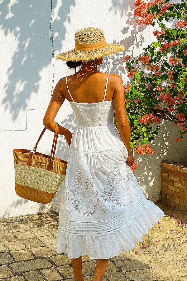 D2506ZNY59100 - Bohemian Embroidered White Cotton Sundress