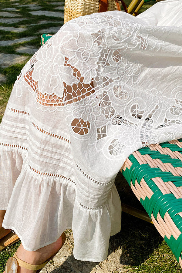 D2506ZNY59100 - Bohemian Embroidered White Cotton Sundress