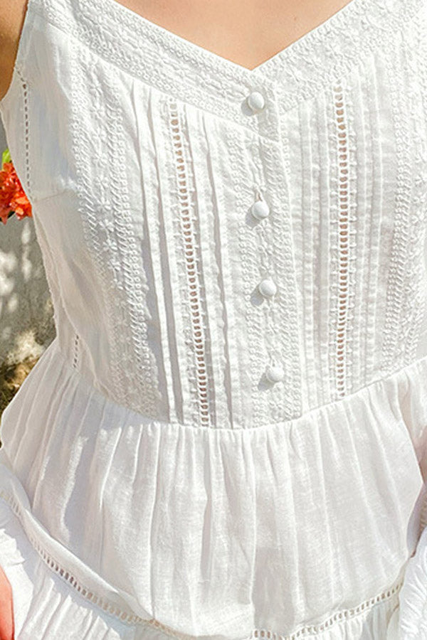 D2506ZNY59100 - Bohemian Embroidered White Cotton Sundress