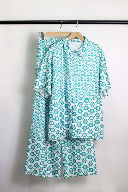 E2501CXB82786 - Printed Short-Sleeve Shirt & Wide-Leg Pants Set