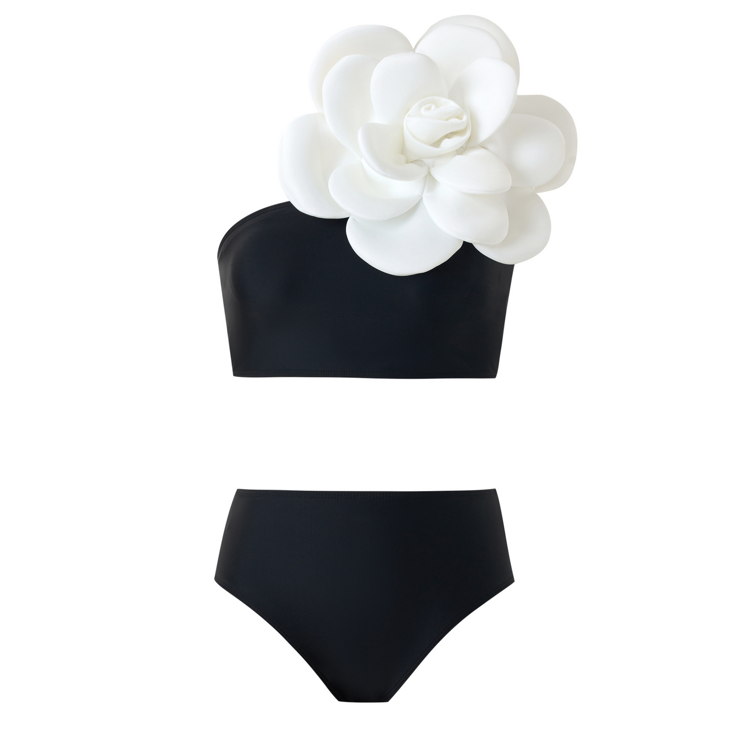 B2502QJY44645 - Floral Embellished One-Shoulder Bikini Set