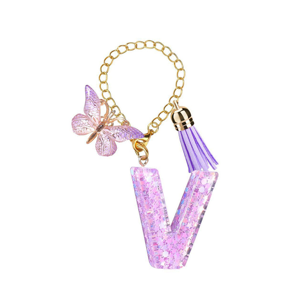 A2507HY68144 - Glitter Resin Letter Keychain ¨C Butterfly & Tassel Bag Charm