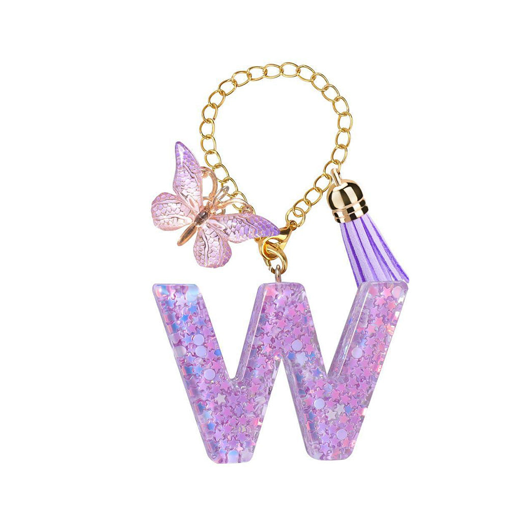 A2507HY68144 - Glitter Resin Letter Keychain ¨C Butterfly & Tassel Bag Charm