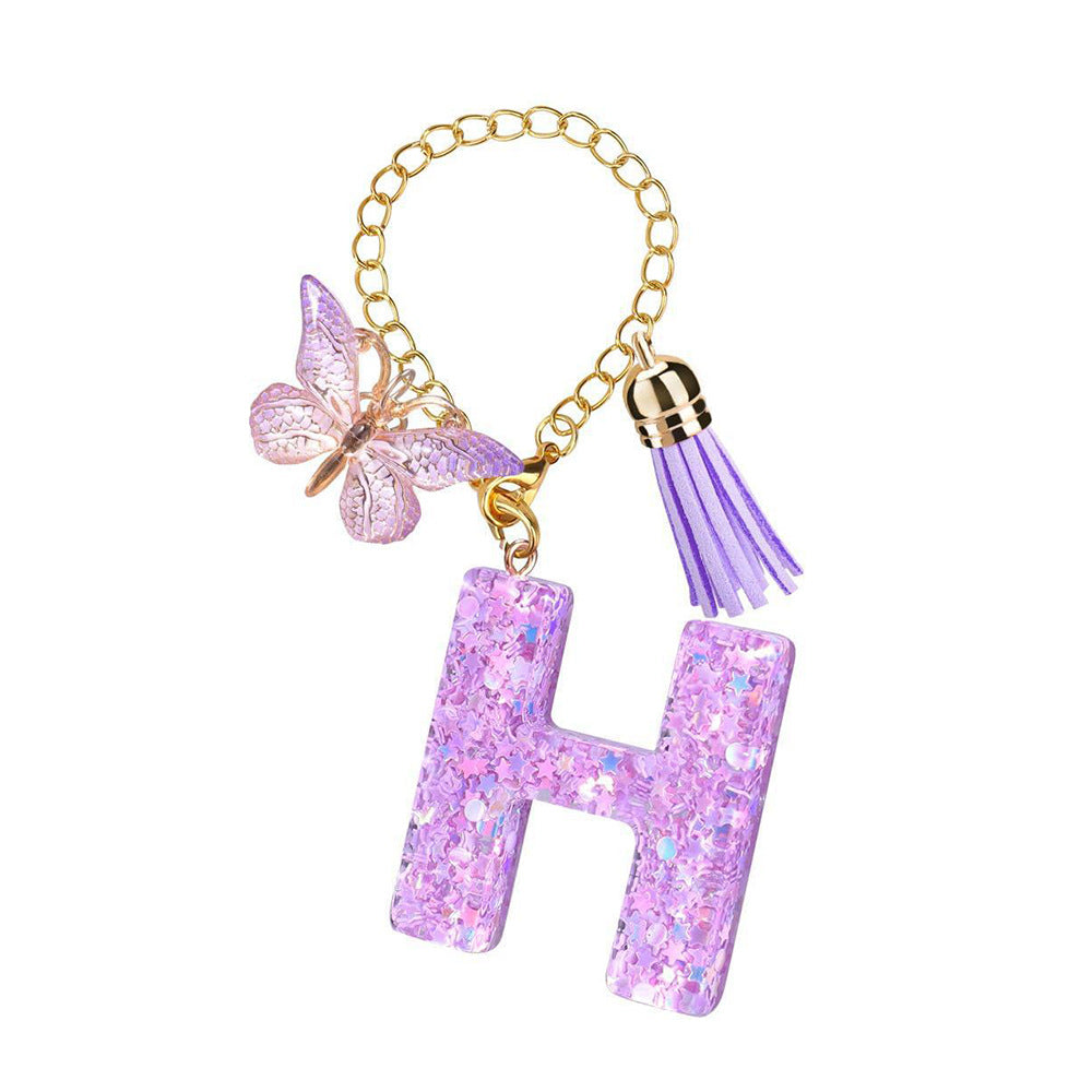 A2507HY68144 - Glitter Resin Letter Keychain ¨C Butterfly & Tassel Bag Charm
