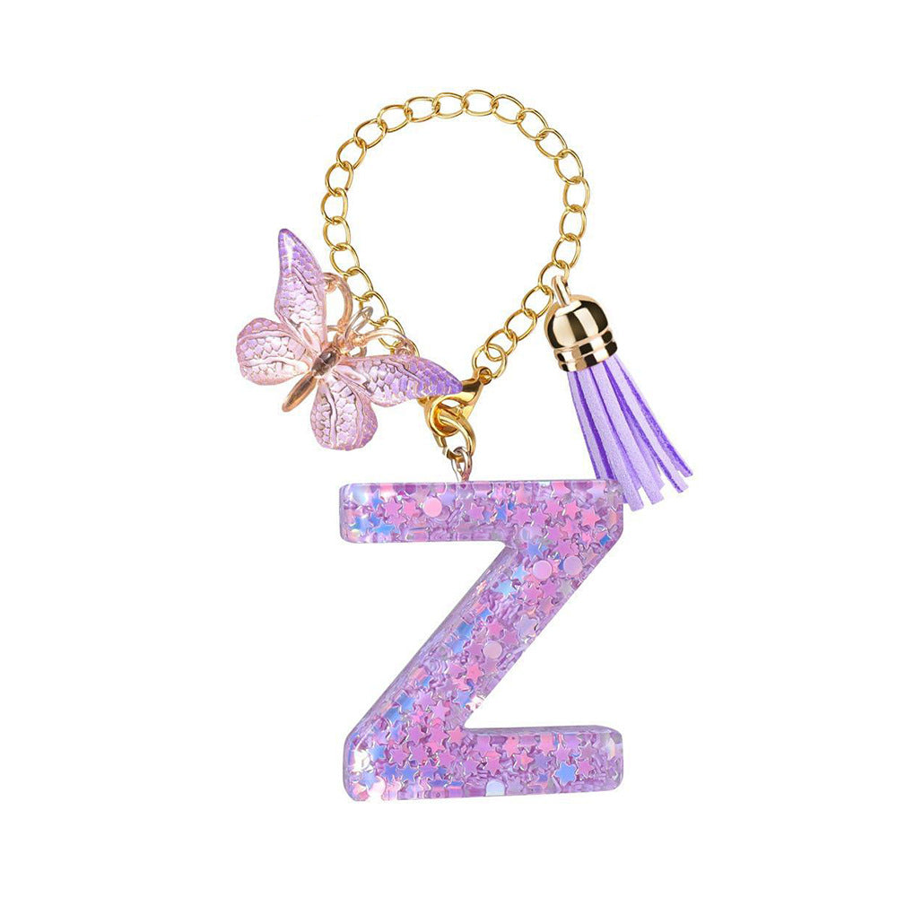 A2507HY68144 - Glitter Resin Letter Keychain ¨C Butterfly & Tassel Bag Charm