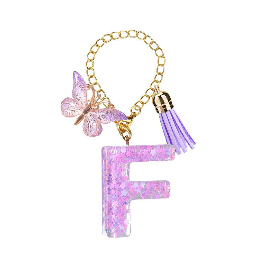 A2507HY68144 - Glitter Resin Letter Keychain ¨C Butterfly & Tassel Bag Charm