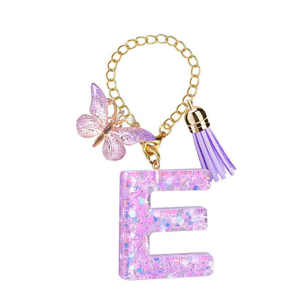 A2507HY68144 - Glitter Resin Letter Keychain ¨C Butterfly & Tassel Bag Charm