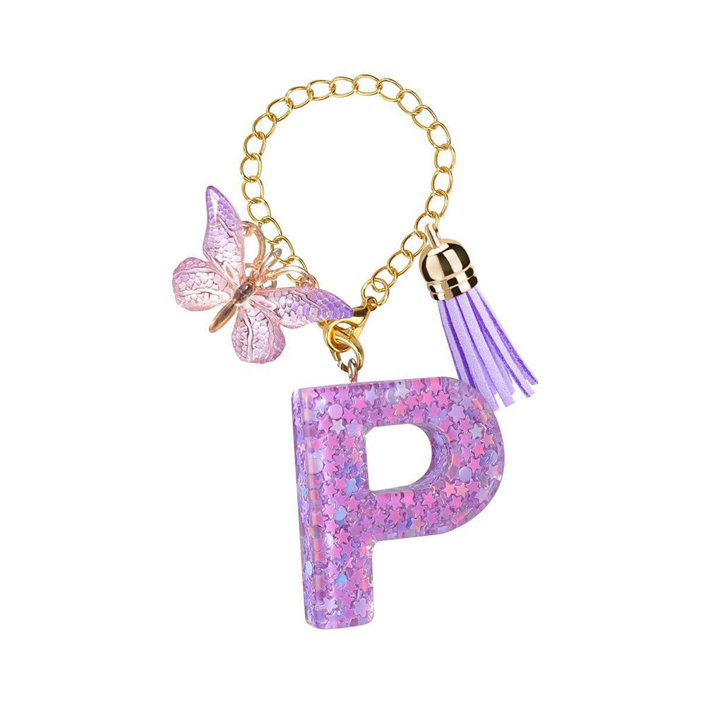 A2507HY68144 - Glitter Resin Letter Keychain ¨C Butterfly & Tassel Bag Charm