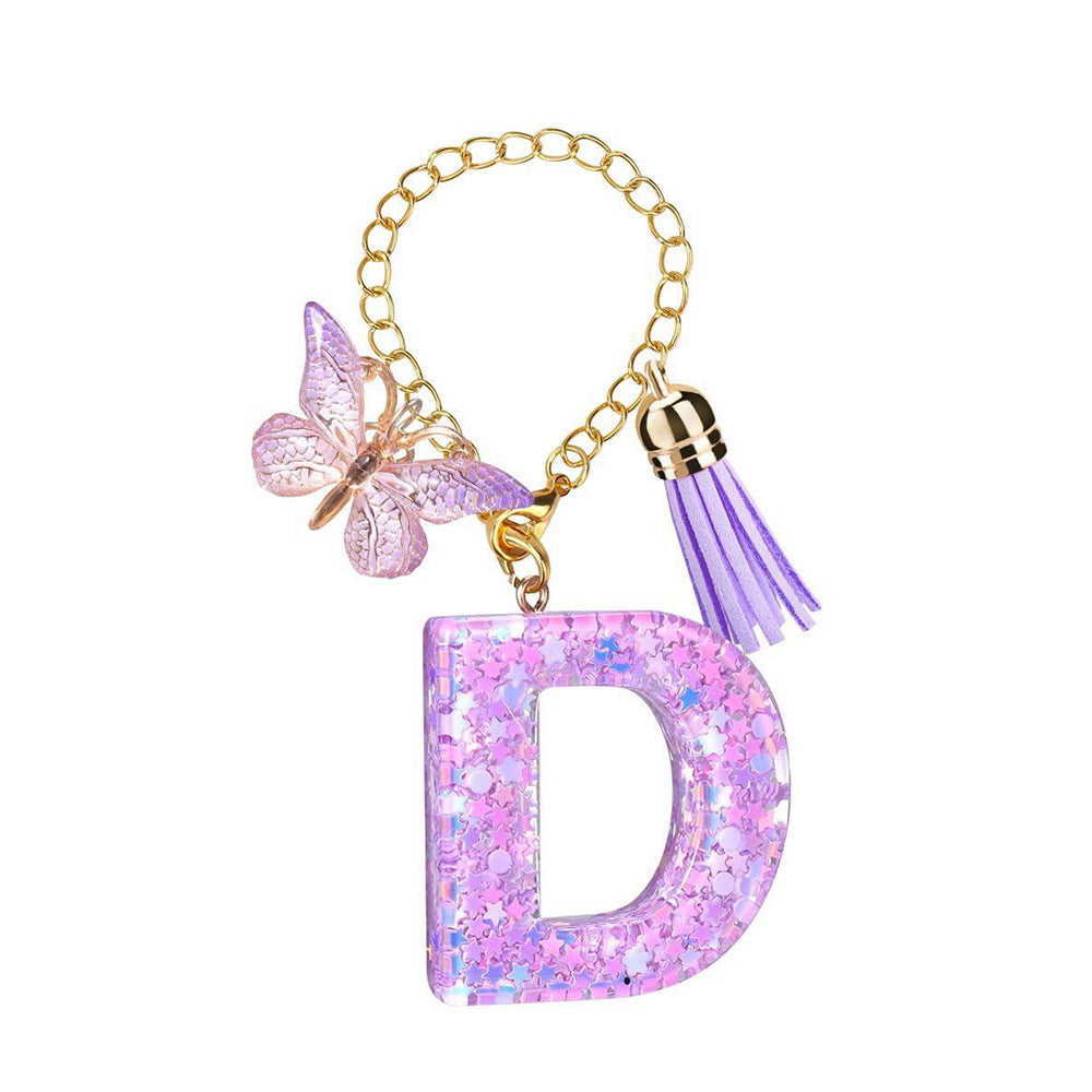 A2507HY68144 - Glitter Resin Letter Keychain ¨C Butterfly & Tassel Bag Charm