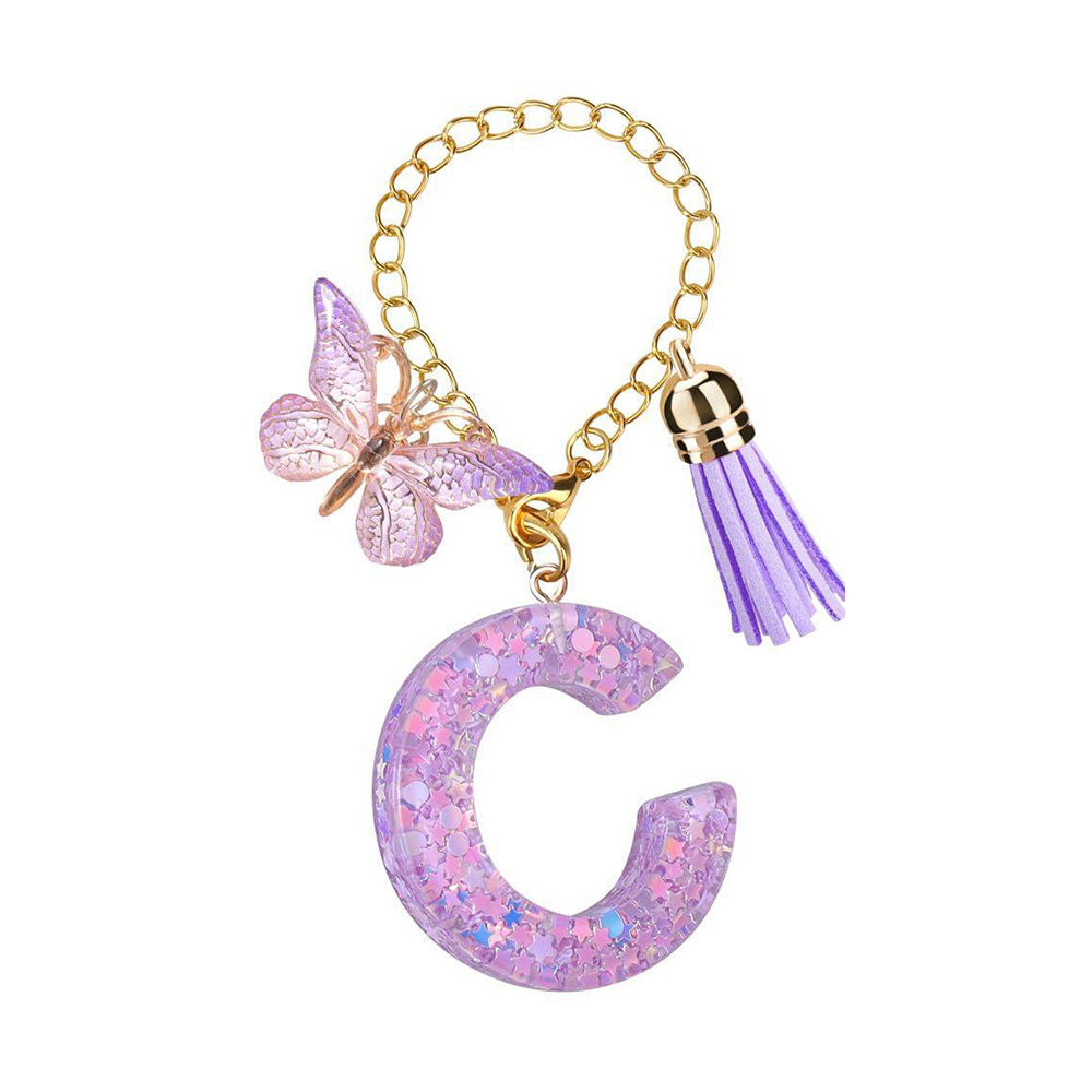 A2507HY68144 - Glitter Resin Letter Keychain ¨C Butterfly & Tassel Bag Charm