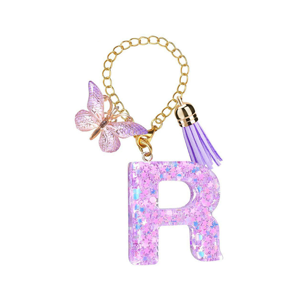 A2507HY68144 - Glitter Resin Letter Keychain ¨C Butterfly & Tassel Bag Charm