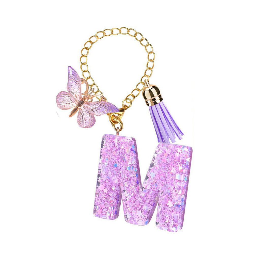 A2507HY68144 - Glitter Resin Letter Keychain ¨C Butterfly & Tassel Bag Charm